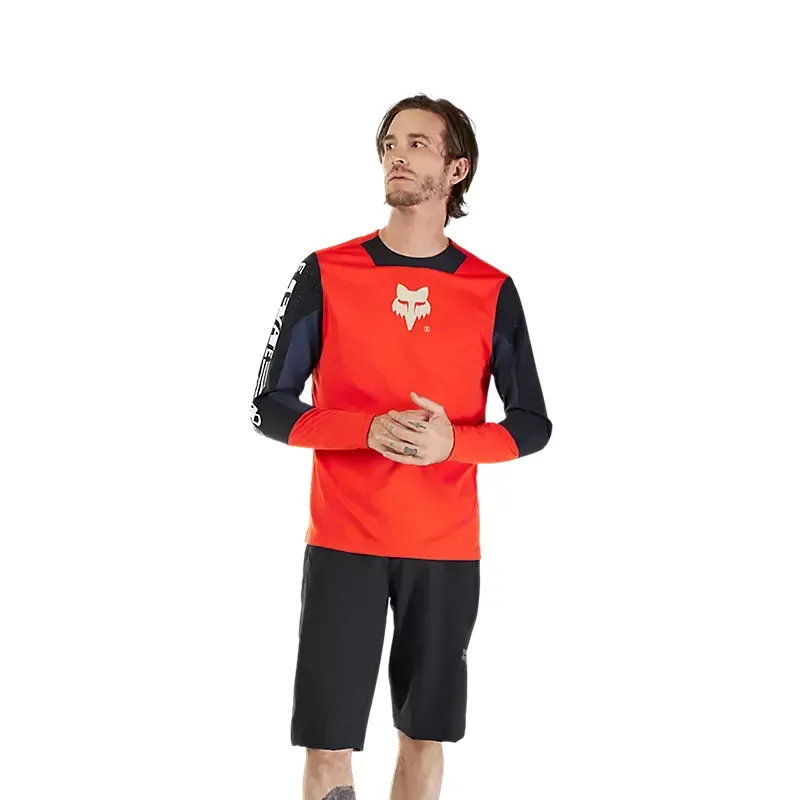 Fox Defend Elevated Long Sleeve Jersey in Fluorescent Red-2