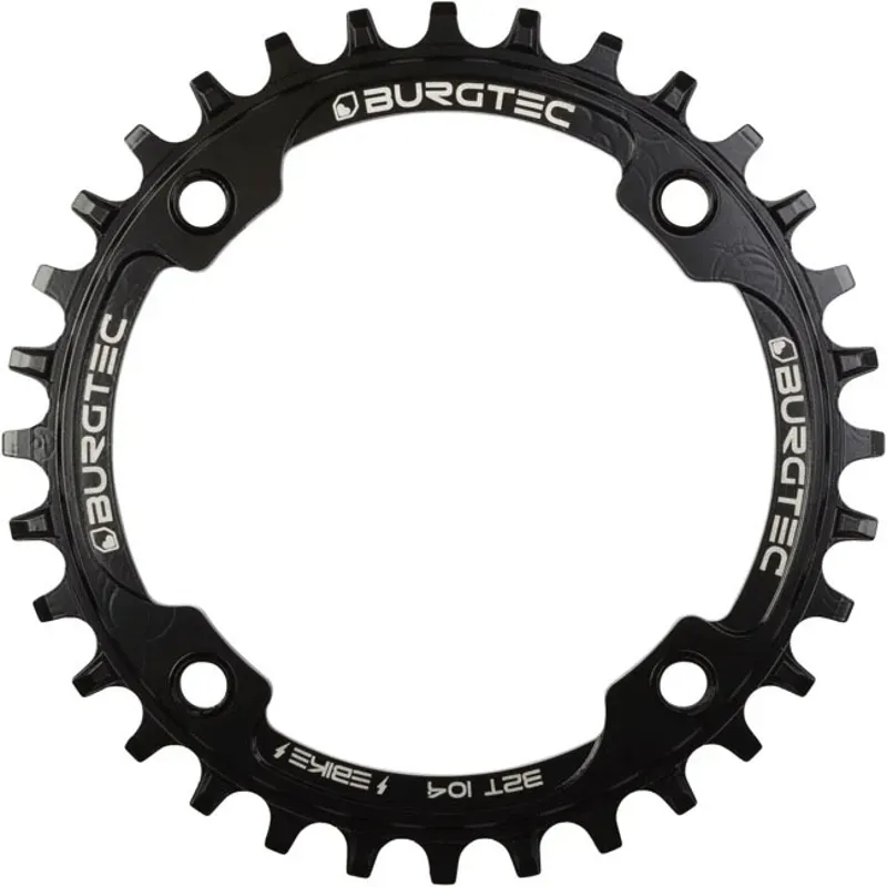 104mm BCD E-Bike Steel Thick Thin Chainring - - - (Includes 8mm X 0.75mm X 8mm Long Bolts) Burgtec Black 3