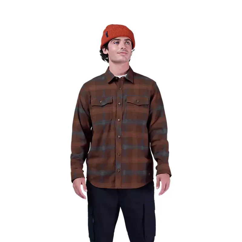 Fox Survivalist Core Flannel Long Sleeve Shirt in Dark Brown-2