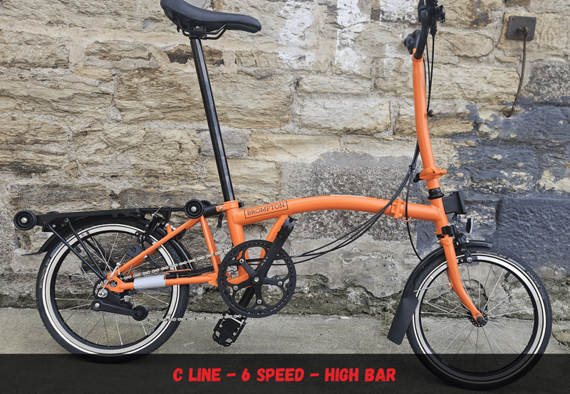 Brompton C Line 6 Speed Explore High Bar With Roller Frame in Sunset Orange - Folding Bike