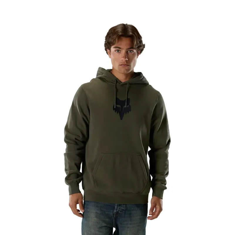 Fox Head Pullover Hoodie in Olive Green-2