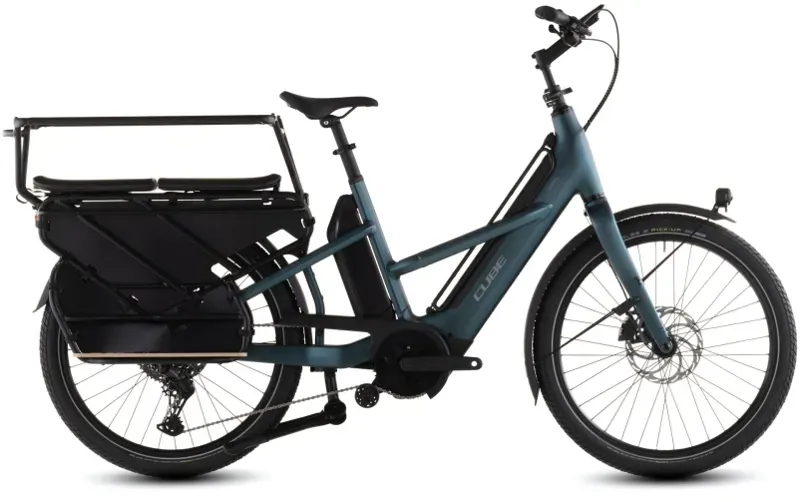 Cube Longtail Hybrid Family 800wH eCargo Bike in Royal Green/Black - 2026